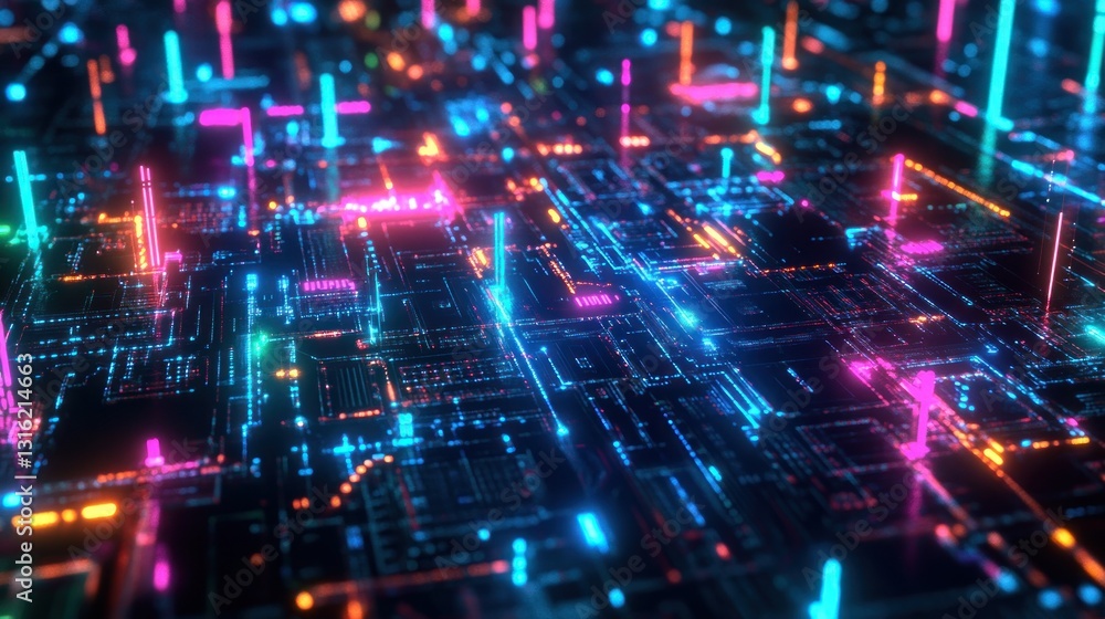 Abstract neon circuit network Abstract neon circuit network