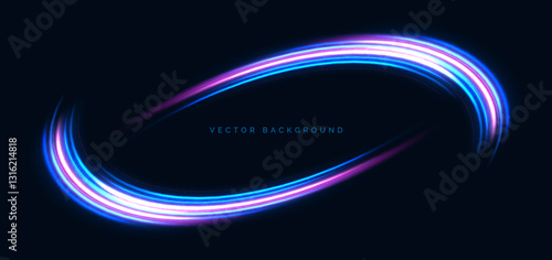 Blue and pink neon lighting effect swirl on dark background. High speed motion moving concept.