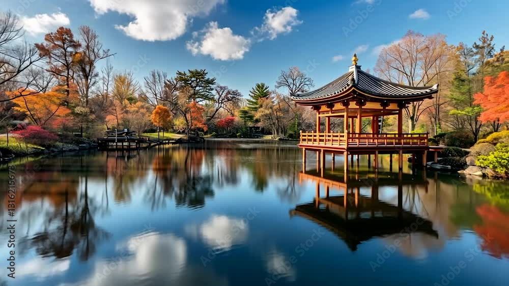 Serene Autumn Reflection in a Japanese Garden Serene Autumn Reflection in a Japanese Garden