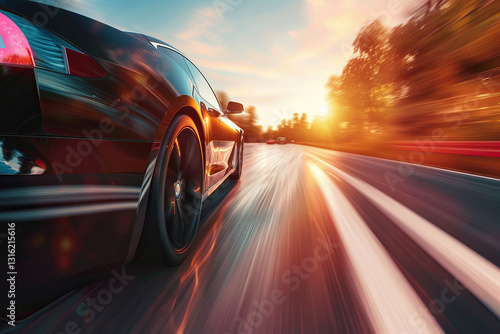 Power source for charging battery of beautiful hybrid electric car on road, abstract vivid composition consists of fictional unreal fantastic vision on background