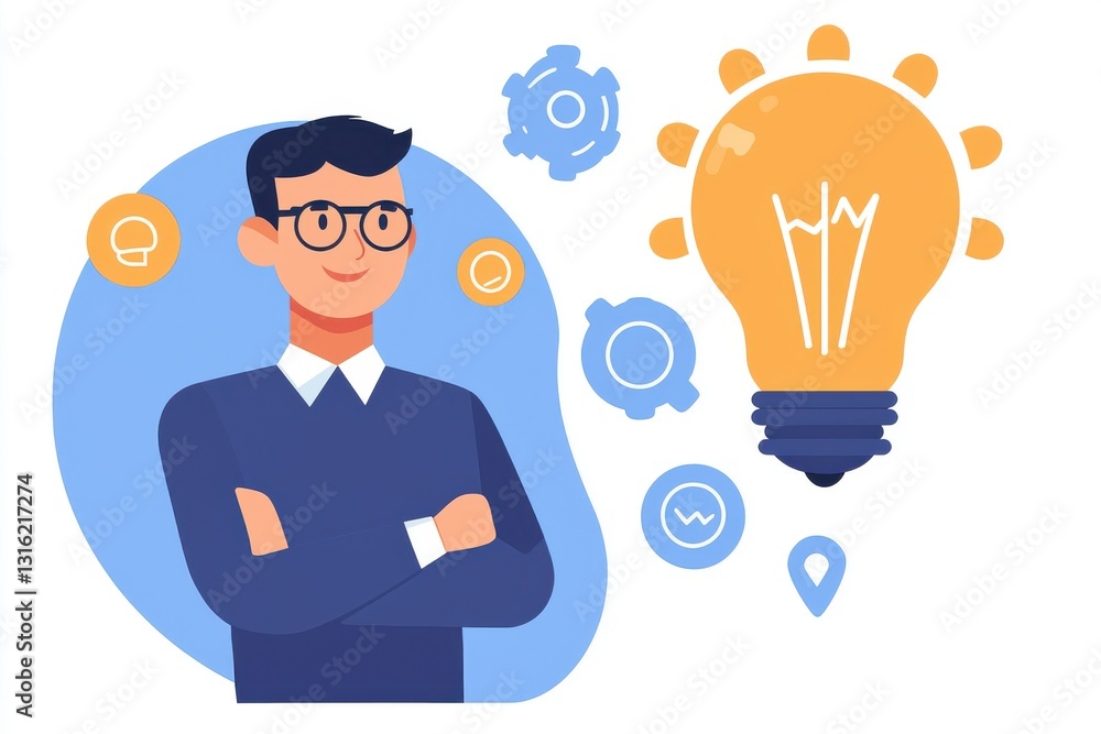 knowledge expansion cognition strategy concept. Businessman with light bulb and gears representing innovation and ideas. knowledge expansion cognition strategy concept. Businessman with light bulb and gears representing innovation and ideas.