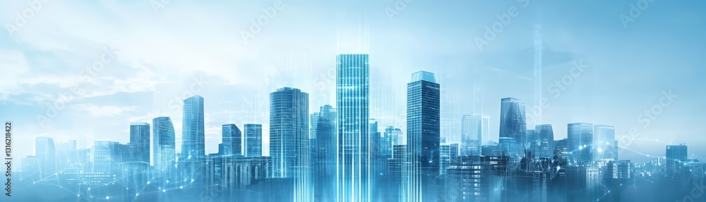 High-Tech Cityscape Under Cyber Assault with Crumbling Structures in a Futuristic Setting High-Tech Cityscape Under Cyber Assault with Crumbling Structures in a Futuristic Setting