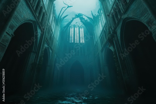 An underwater cathedral shows the effects of time and submergence