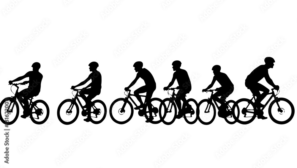 Fototapeta premium Bicycle silhouette, sport, cycling, vector, illustration, cyclist, cycle, people, biker, ride, woman, biking, activity, mountain, riding, boy, sports, race, wheel, black, person, cartoon, exerc bicycl