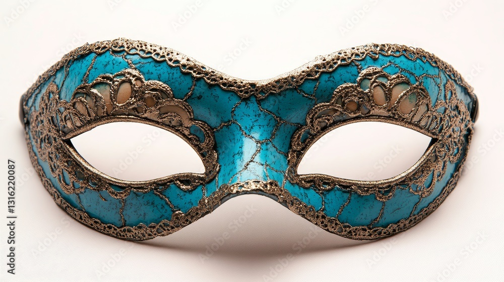 A blue Venetian mask with elegant design and gold embroidery is set against a transparent background A blue Venetian mask with elegant design and gold embroidery is set against a transparent background