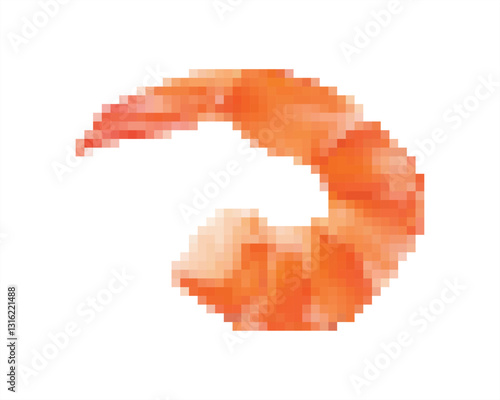 Pixel art of prawn. Pixelated seafood icon.