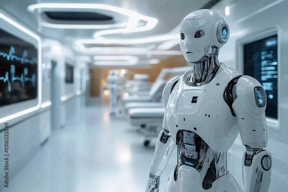 Fototapeta premium Modern surgical room equipped with advanced robotic technology and essential medical instruments