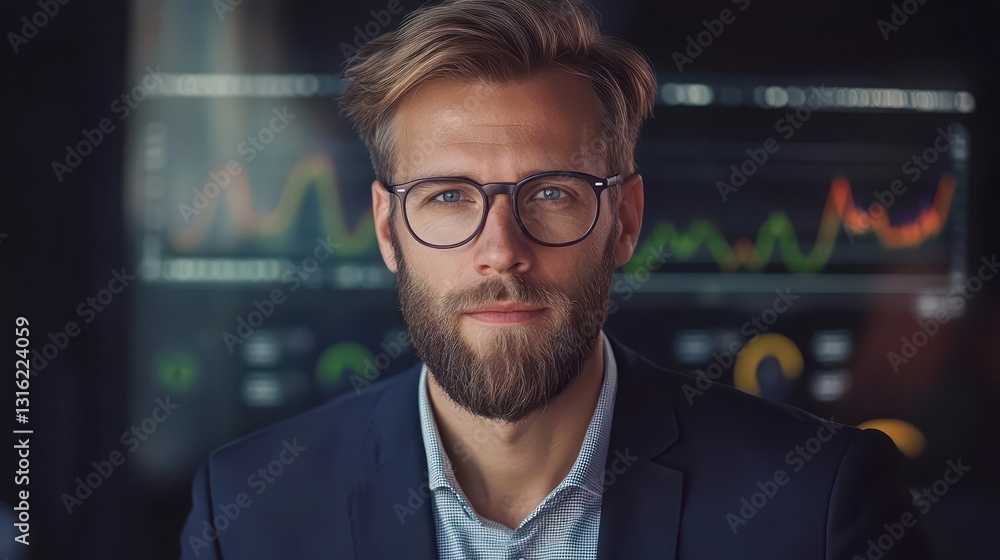Professional Man with Glasses and Beard in Office Setting Professional Man with Glasses and Beard in Office Setting
