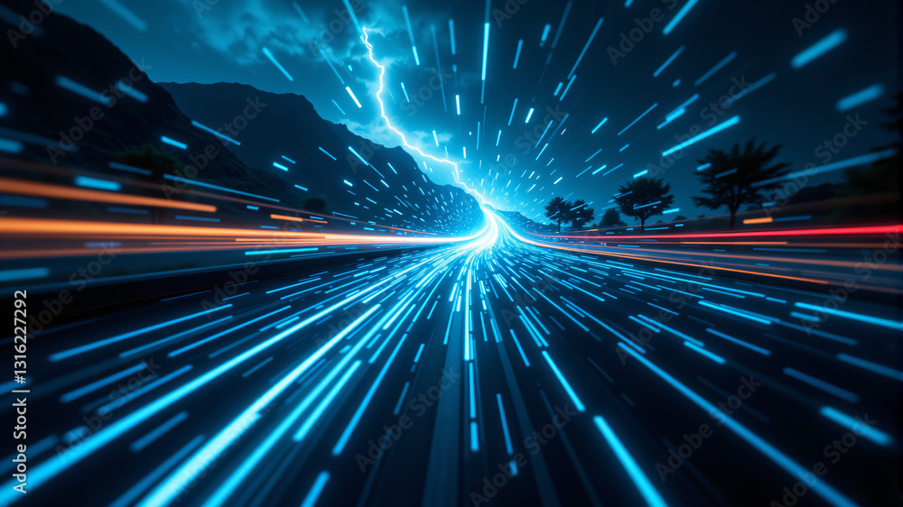 Fototapeta premium Dynamic Motion Through a Neon Landscape
