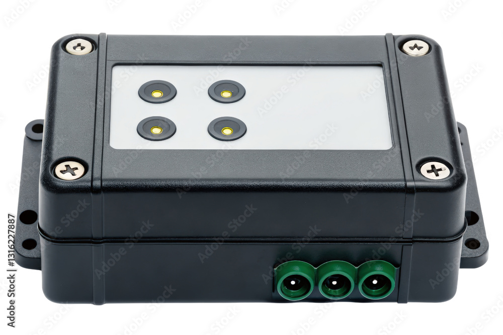 Fototapeta premium Black control box with LEDs isolated with transparent background