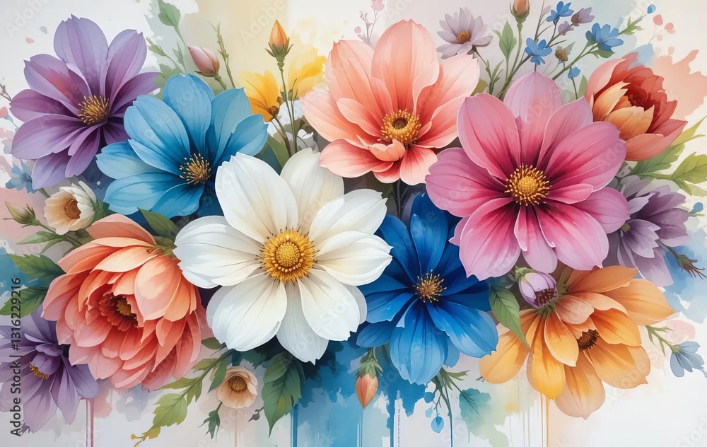 An oil painting of colorful spring flowers in an abstract style An oil painting of colorful spring flowers in an abstract style