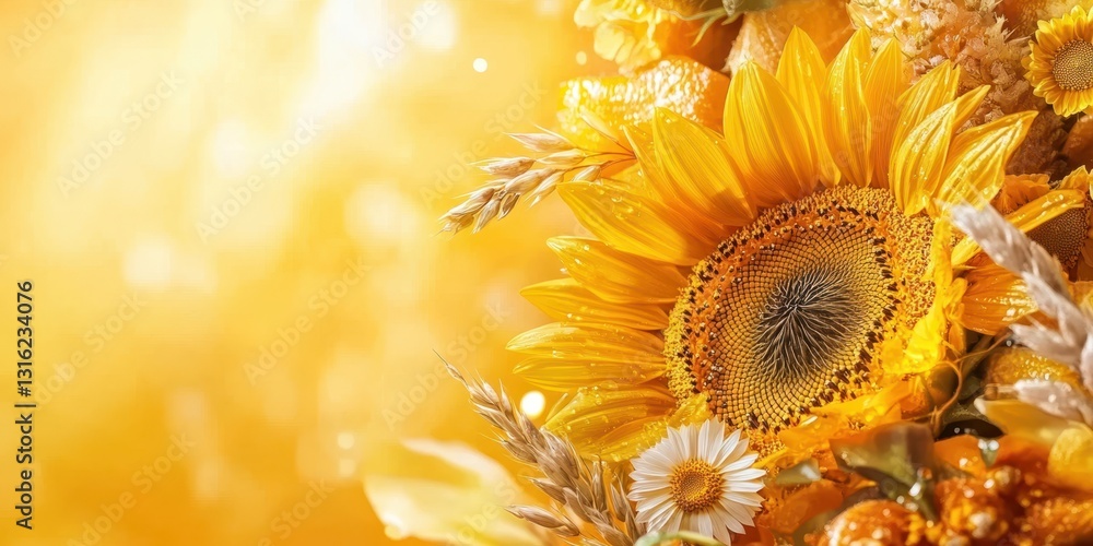 Naklejka premium Pure and Golden Sunflower Oil banner