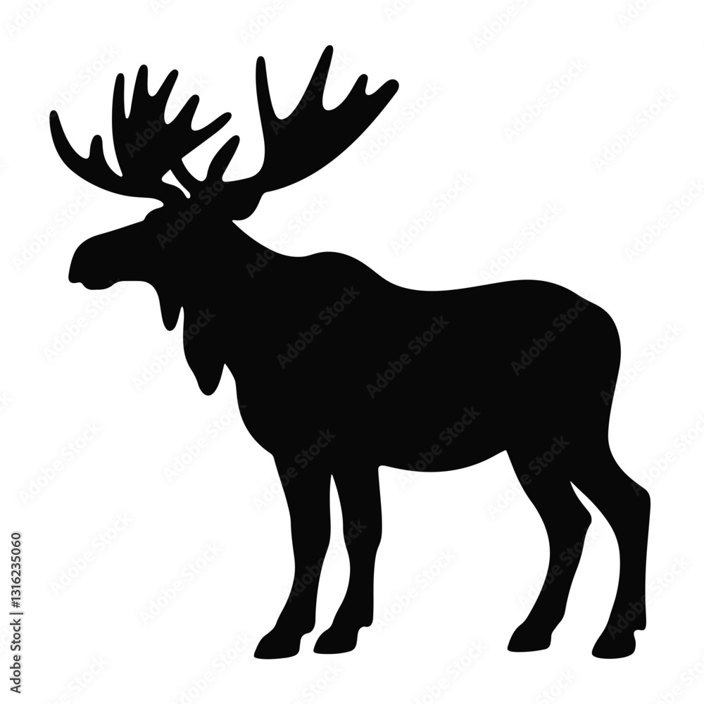Majestic moose silhouette against white background, nature concept Majestic moose silhouette against white background, nature concept