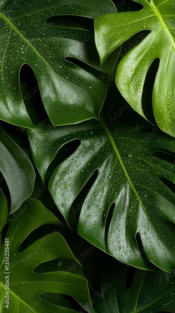 Fototapeta premium close up of exotic plants with dewdrops and copy space.