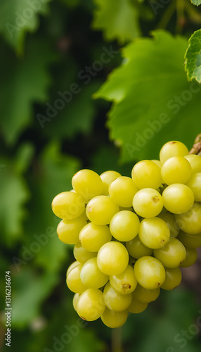 Wallpaper Mural A Close-Up Captures a Bunch of Pale Green Grapes, Ready for Harvest, Hanging Amidst a Lush Backdrop of Grapevine Leaves, Evoking the Freshness and Abundance of Nature's Harves Torontodigital.ca