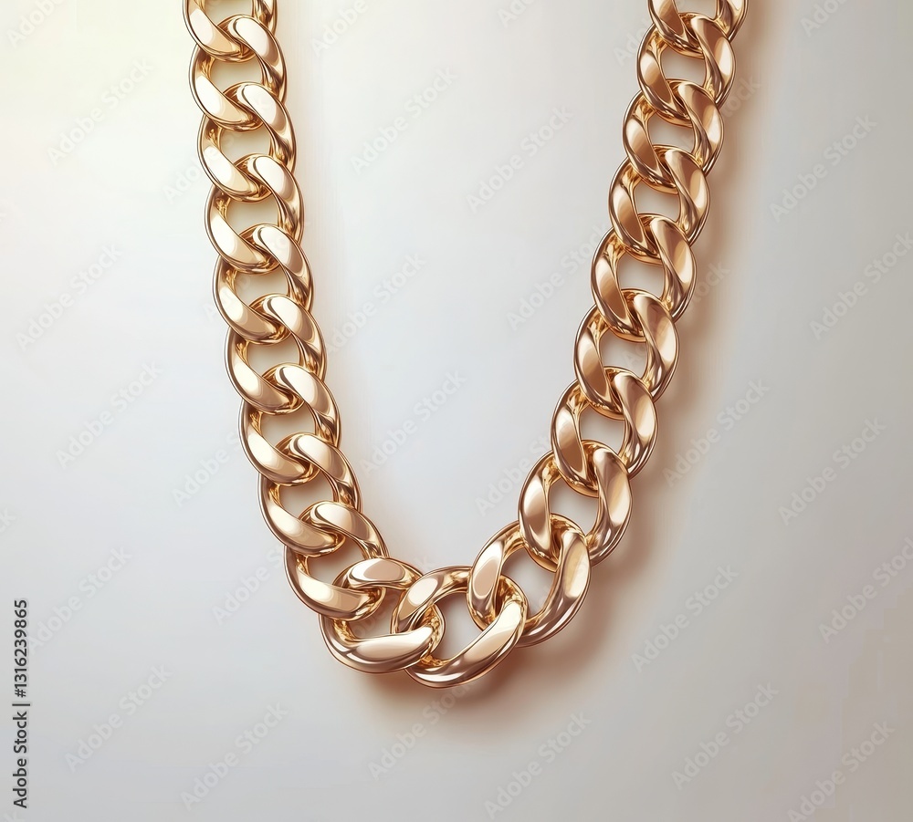 Obraz premium Elegant golden fashion accessory is presented in a closeup with shiny gold chain jewelry featuring luxury metal necklace links and an isolated design
