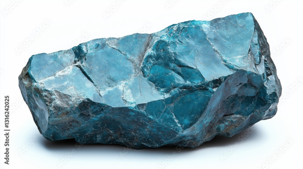 Fototapeta premium Chrysocolla stone, rough texture, rich blue color, on white background