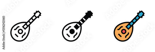 Mandolin guitar icon. Mandolin guitar icon in line design, flat design, and simple color design. Mandolin guitar vector illustration. Editable stroke EPS 10 