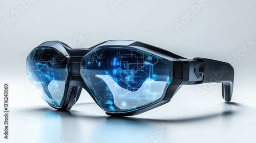 Smart glasses reflecting a digital screen on white