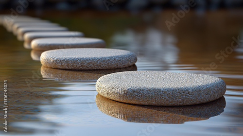 Stepping stones over calm water serene landscape photography natural environment close-up tranquility