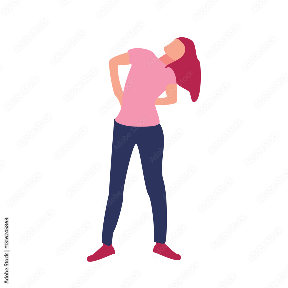 Woman stretching back, white background, exercise, wellness Woman stretching back, white background, exercise, wellness