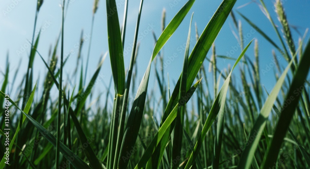 Green Grass Blades Reaching Skyward on Sunny Day in Open Field Green Grass Blades Reaching Skyward on Sunny Day in Open Field