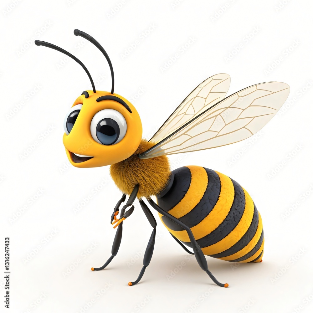 Adorable Cartoon Honeybee 3D Render Happy Bee Isolated White Background Insect Illustration Adorable Cartoon Honeybee 3D Render Happy Bee Isolated White Background Insect Illustration