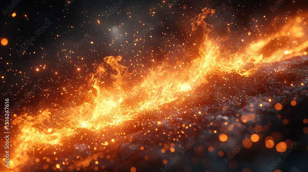 Fototapeta premium Explosive fire eruption cosmic space digital art abstract environment dramatic viewpoint energy concept