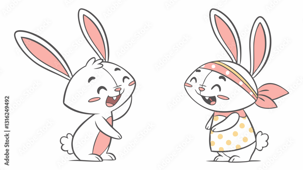 Cute happy easter bunnies drawing over white Cute happy easter bunnies drawing over white