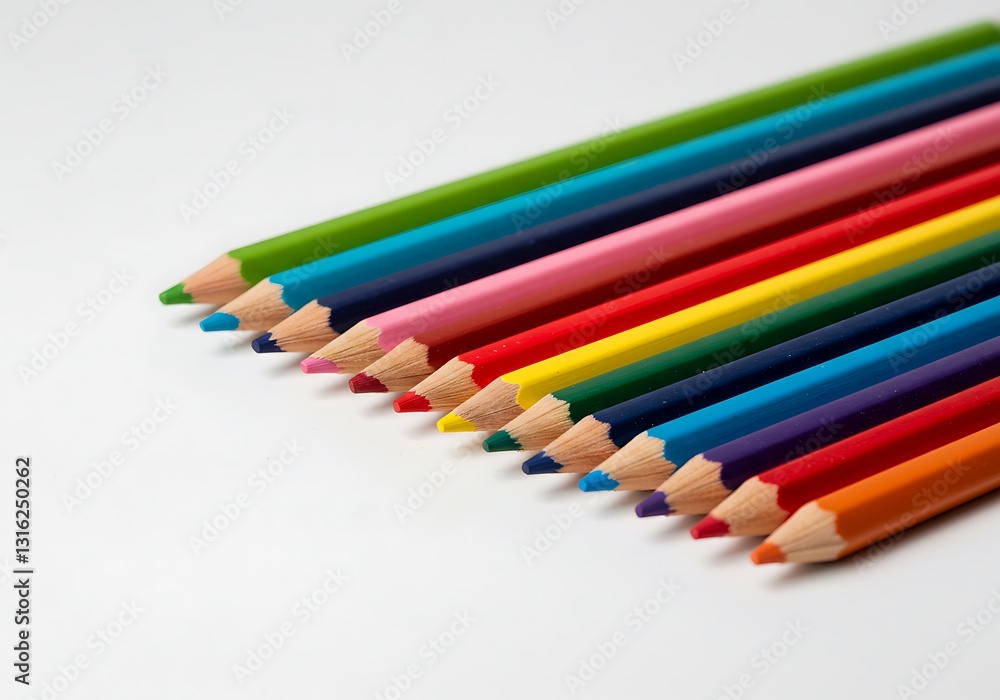 Colorful Pencils Arranged in a Row on White Background for Design Colorful Pencils Arranged in a Row on White Background for Design