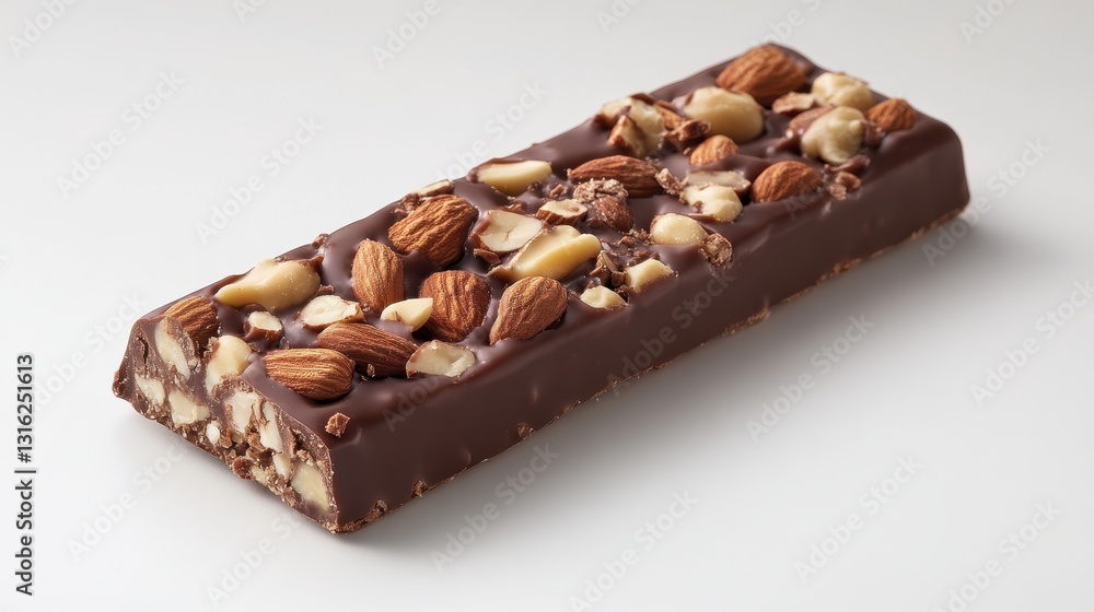 A pristine white backdrop showcases a single Peanut Bar, devoid of any almonds or other nuts, its smooth surface glistening under the soft glow of a single light source.