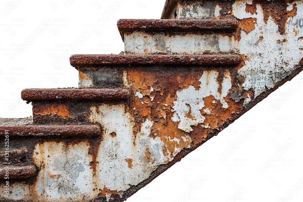 A concrete staircase exhibits rust stains and peeling paint, revealing its dilapidation in a forgotten area. The staircase suggests a history of use A concrete staircase exhibits rust stains and peeling paint, revealing its dilapidation in a forgotten area. The staircase suggests a history of use