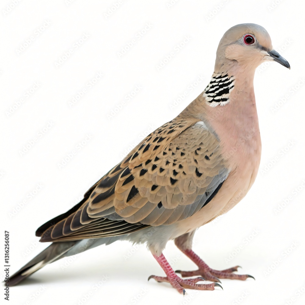 Fototapeta premium Eurasian Collared Dove Bird Profile Detailed Close up Isolated White Background