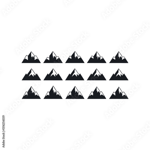 Collection of Simple Black and White Mountain Icons