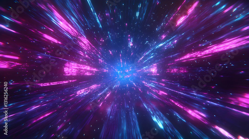 Abstract cosmic blast with luminous trails, an ethereal voyage through the depths of space