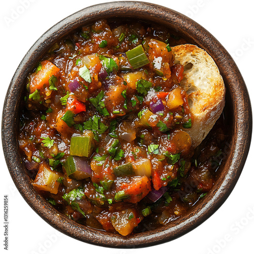 A Bowl of South African Chakalaka Spicy Vegetable Stew Isolated on Transparent Background