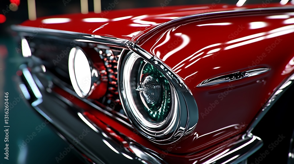 custom made wallpaper toronto digitalGleaming Red Classic Car Headlight: A Detailed 3D Render AI Generated