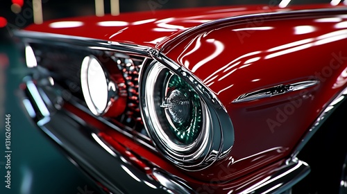 Wallpaper Mural Gleaming Red Classic Car Headlight: A Detailed 3D Render AI Generated Torontodigital.ca