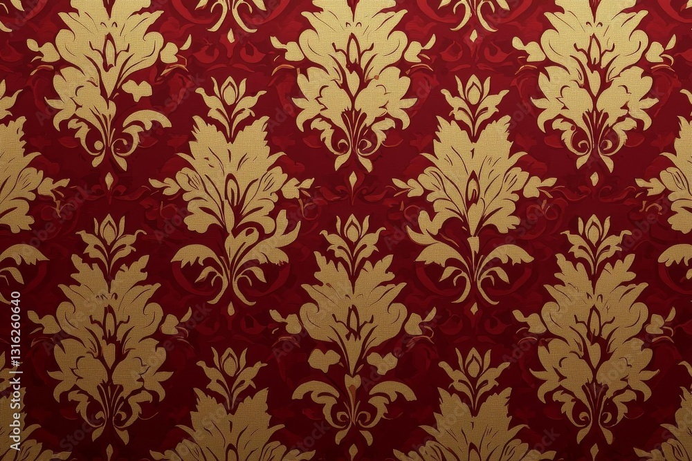 Elegant Red and Gold Damask Pattern: Floral, Ornate, Vintage Design Elegant Red and Gold Damask Pattern: Floral, Ornate, Vintage Design