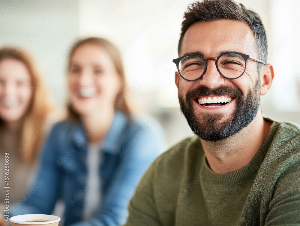 Friends joyfully tracking stock market performance together while sharing laughter and investment insights Friends joyfully tracking stock market performance together while sharing laughter and investment insights