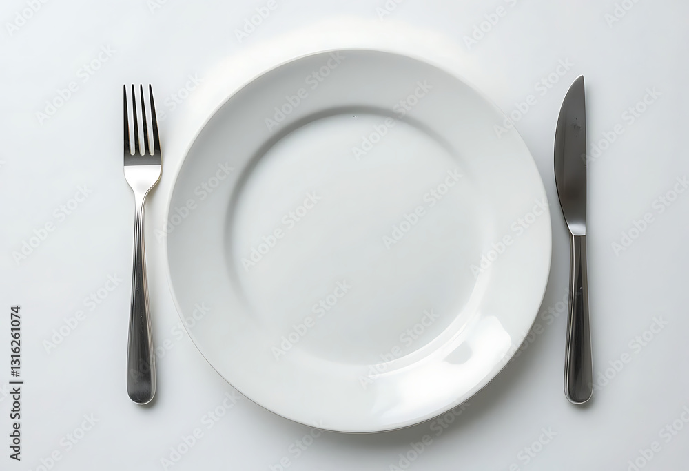 Minimalist Table Setting with Empty Plate and Cutlery Minimalist Table Setting with Empty Plate and Cutlery