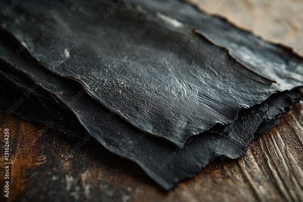Dried kombu seaweed is laid out on a wooden table, highlighting its dark texture and natural shape for flavor enhancement in cooking Dried kombu seaweed is laid out on a wooden table, highlighting its dark texture and natural shape for flavor enhancement in cooking
