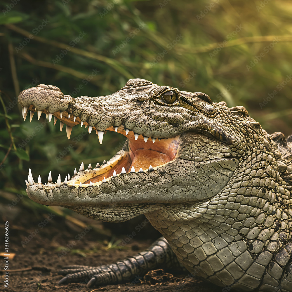 Obraz premium Intense Crocodile Jaws Wide Open with Predatory Nature