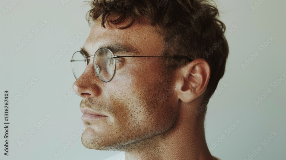 Fototapeta premium The image shows a man wearing glasses, with short hair, in a white background.