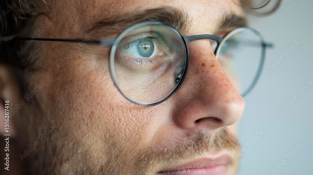 Man with glasses looking directly ahead. Man with glasses looking directly ahead.