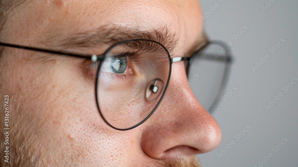 Man with glasses looking down. Man with glasses looking down.