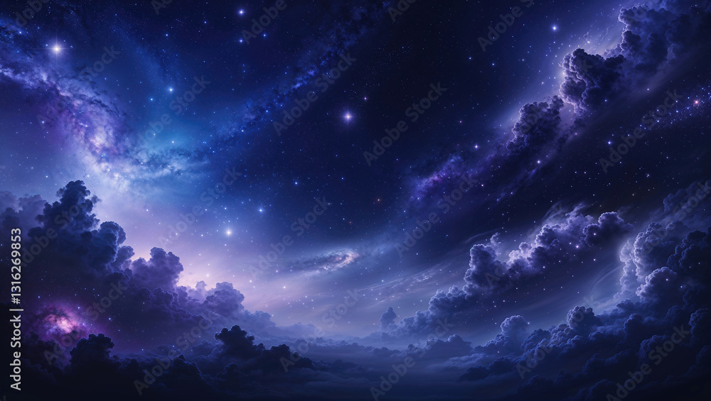 宇宙空間に浮かぶ星雲と星と雲海 宇宙空間に浮かぶ星雲と星と雲海