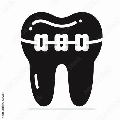 Tooth with braces indicating orthodontic treatment