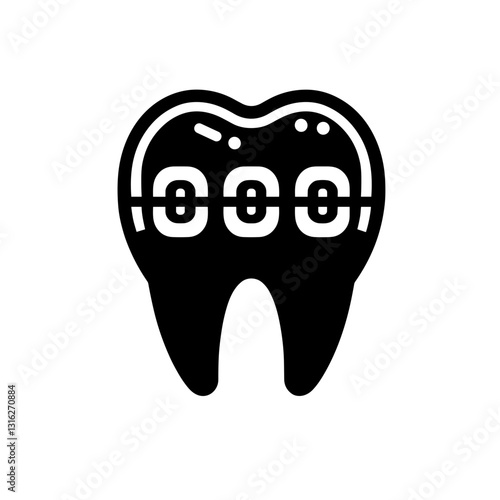 Tooth with braces indicating orthodontic treatment
