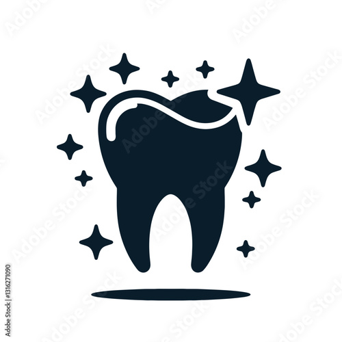 Tooth surrounded by sparkling stars indicating dental health